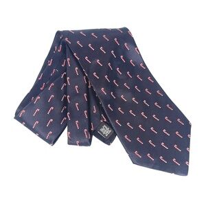 Holiday Traditions Christmas Tie Candy Cane Pattern Silk USA 4" x 58.5" Navy